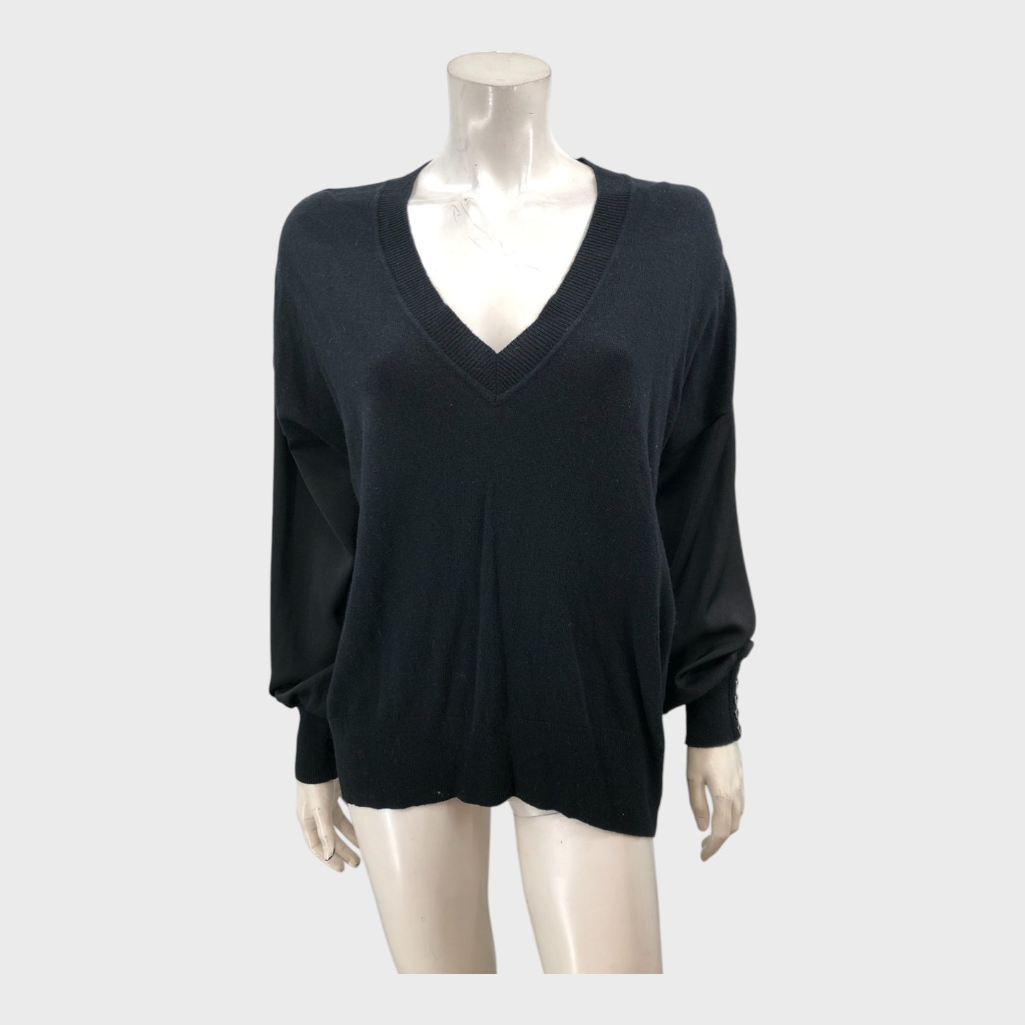 Branded V-Neck Contrast Jumper - Size 12