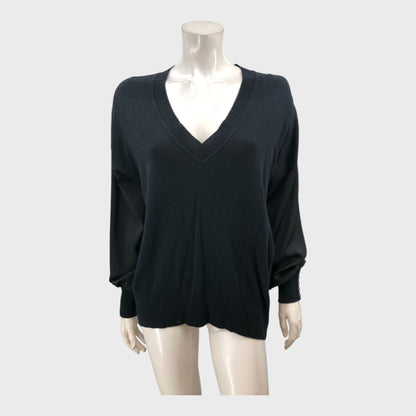 Branded V-Neck Contrast Jumper - Size 12