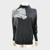 Branded Grey Abstract Floral Batwing Jumper - Size 12