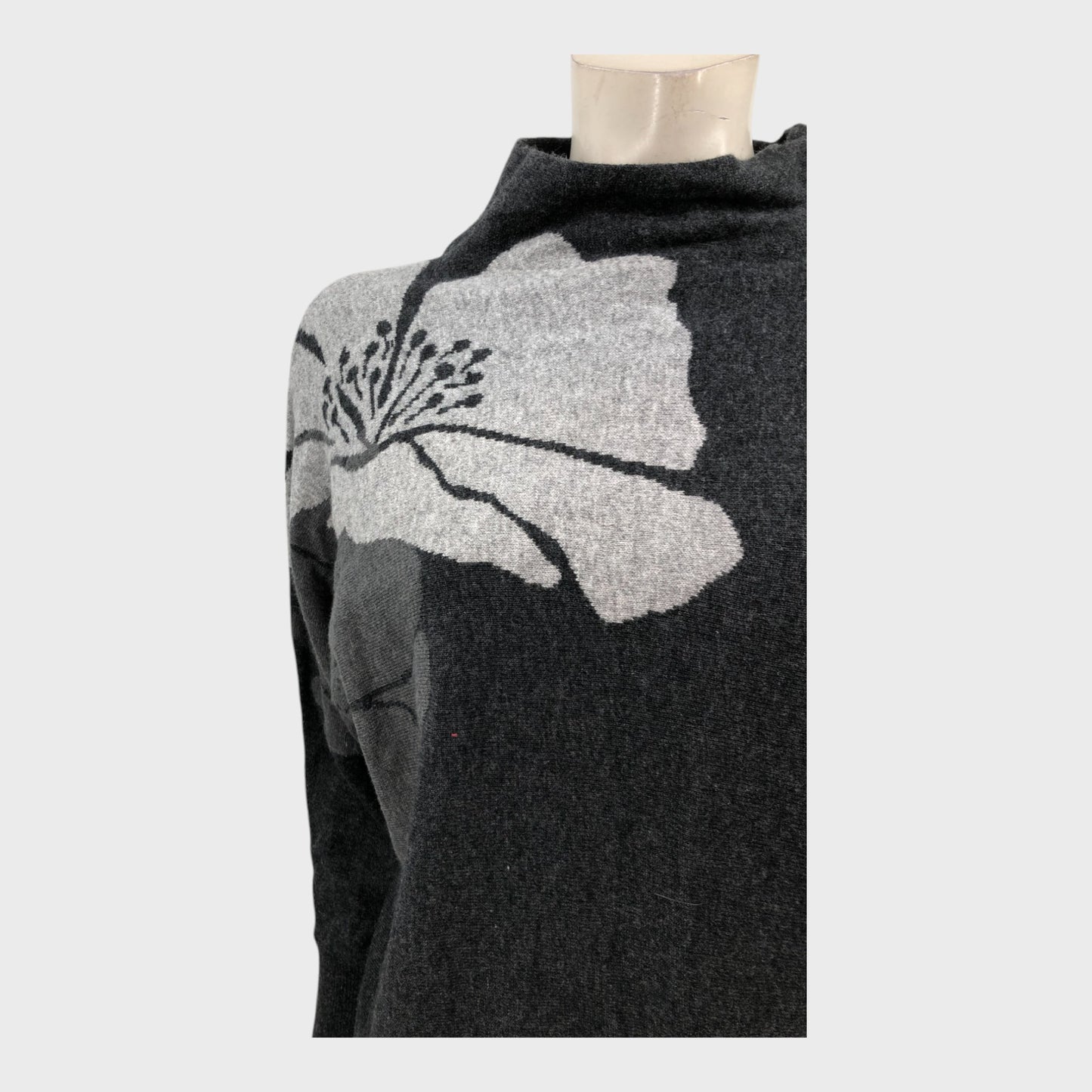 Branded Grey Abstract Floral Batwing Jumper - Size 12