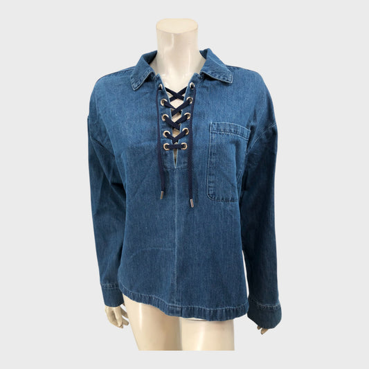 Branded Blue Denim Lace Up Shirt - Size 12