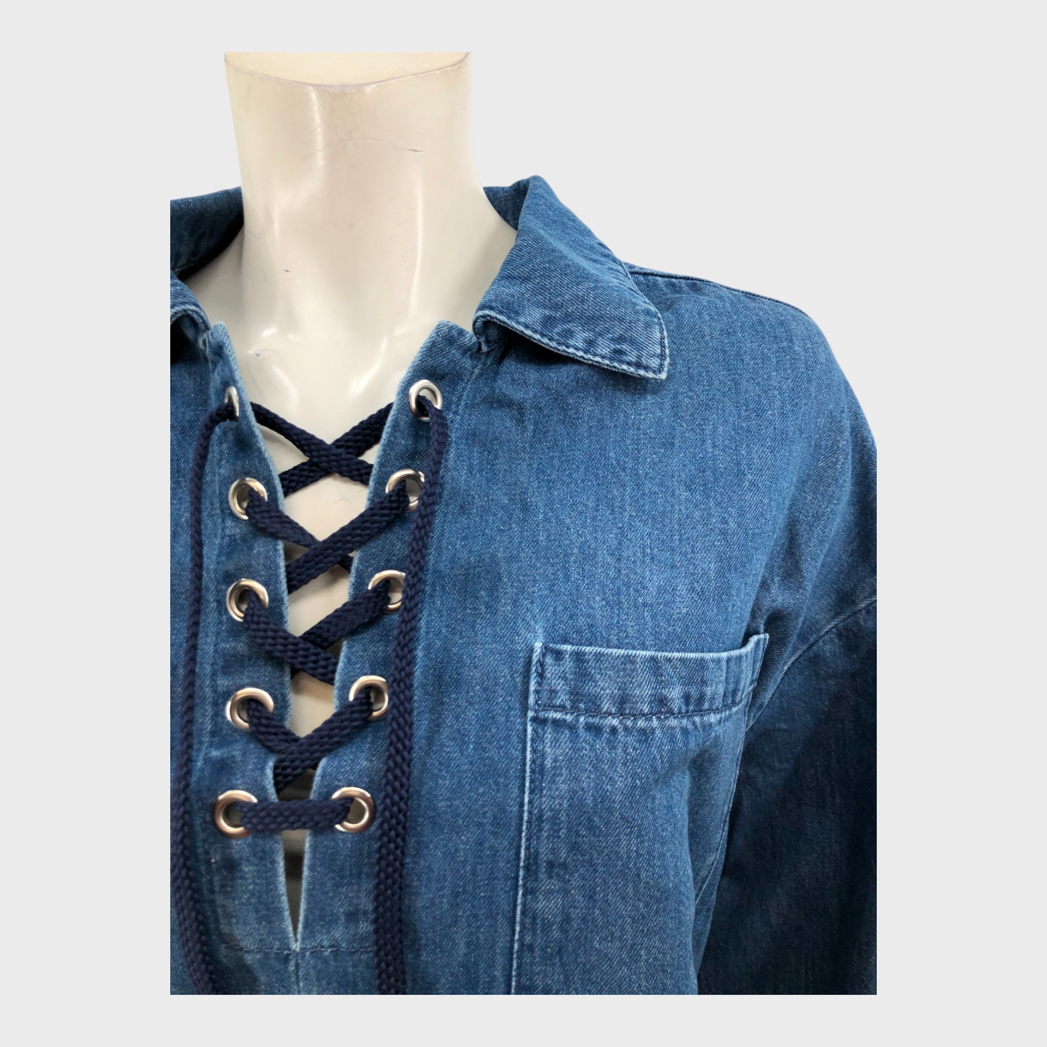 Branded Blue Denim Lace Up Shirt - Size 12 | Newlife Online