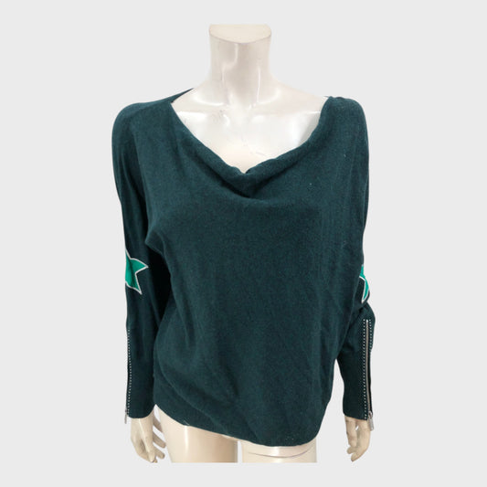 Branded Dark Green Star Patch Batwing Jumper - Size 12