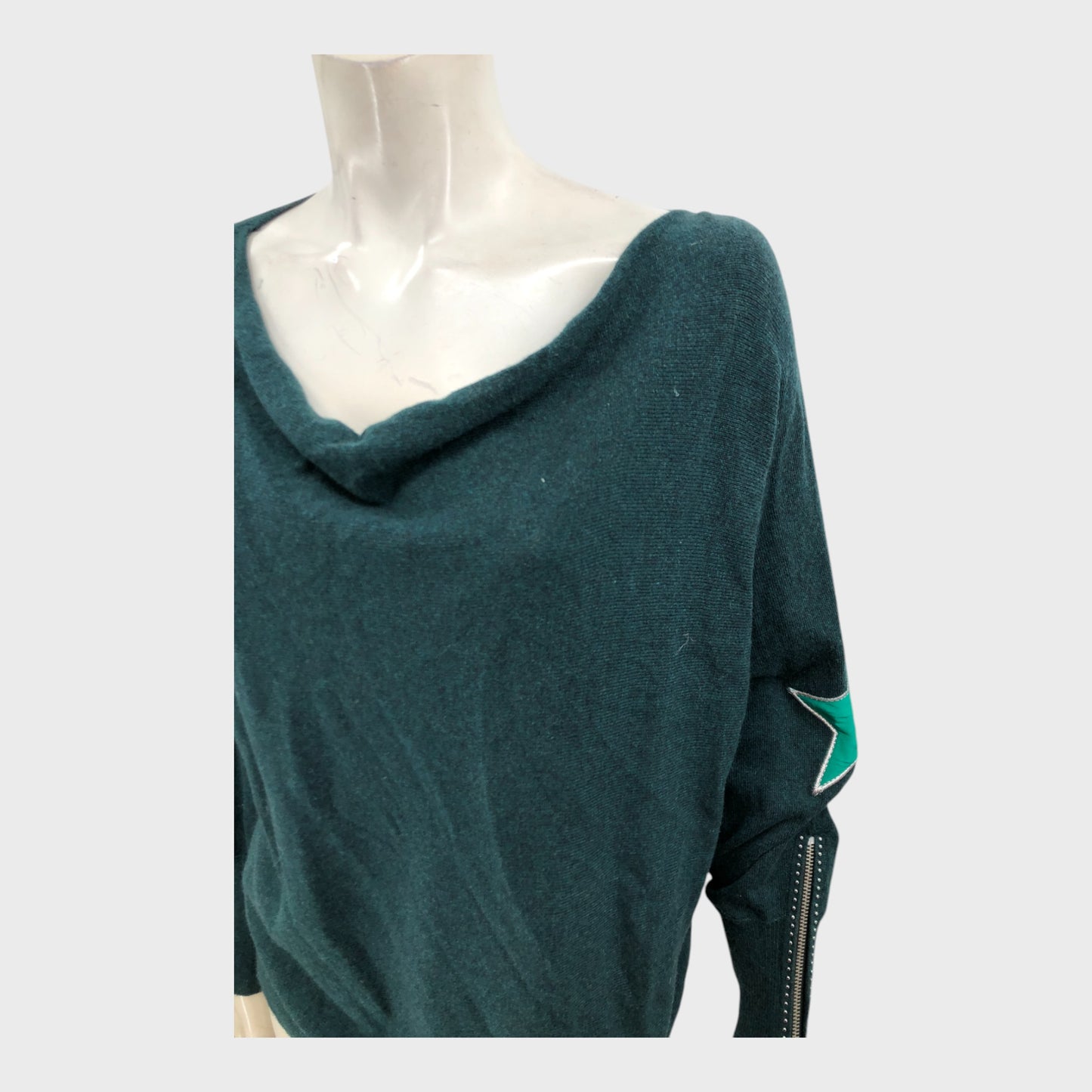 Branded Dark Green Star Patch Batwing Jumper - Size 12