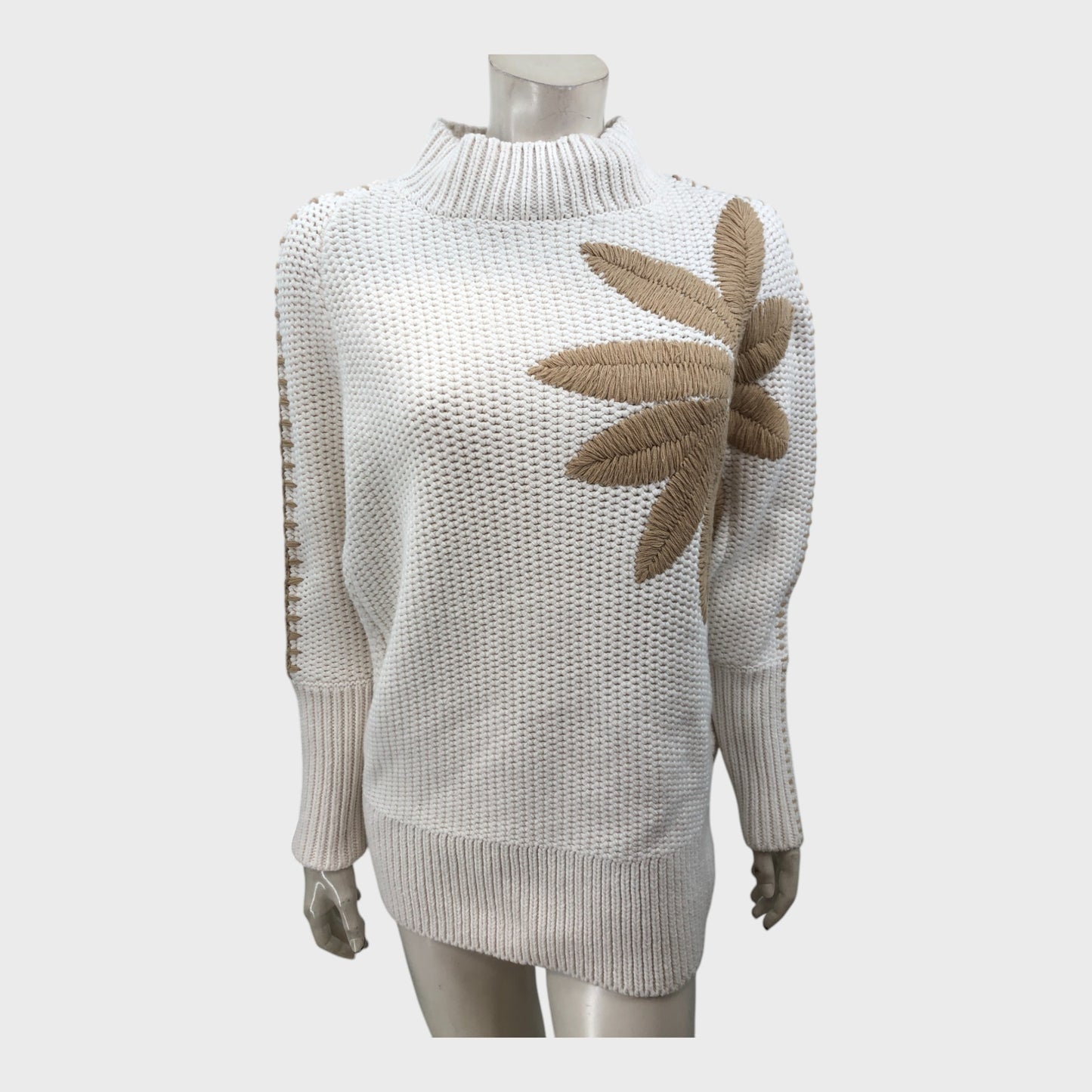 Ivory/Brown Flower Jumper - Size 12