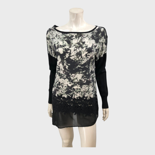 Branded Black Silk Front Knit Top - Size 12