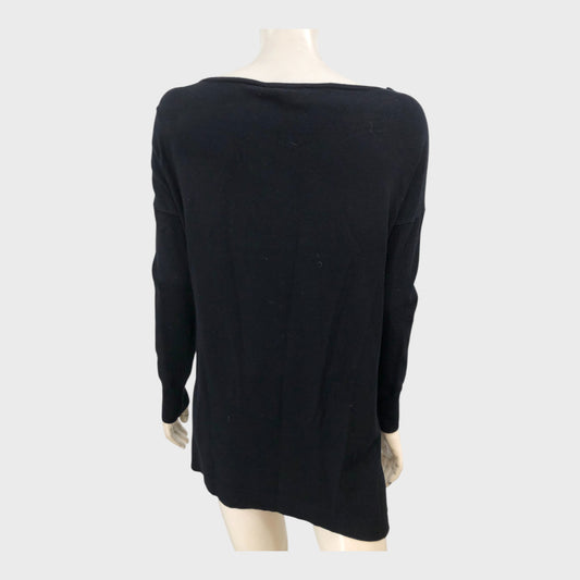 Branded Black Silk Front Knit Top - Size 12