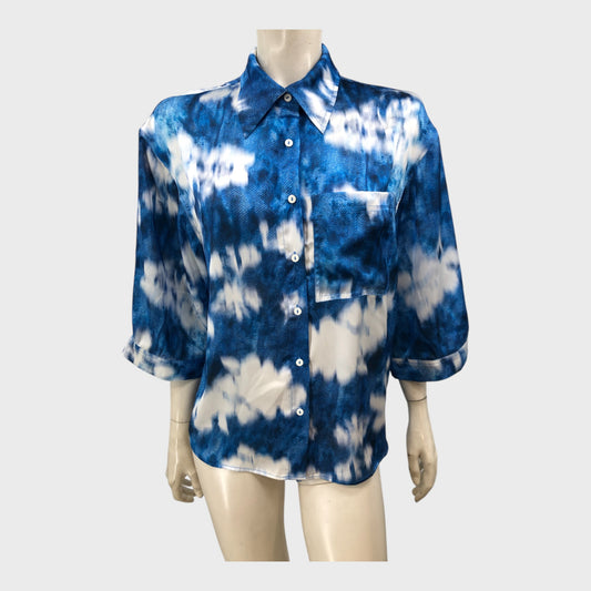 Branded Blue/White Denim Print Shirt - Size 12