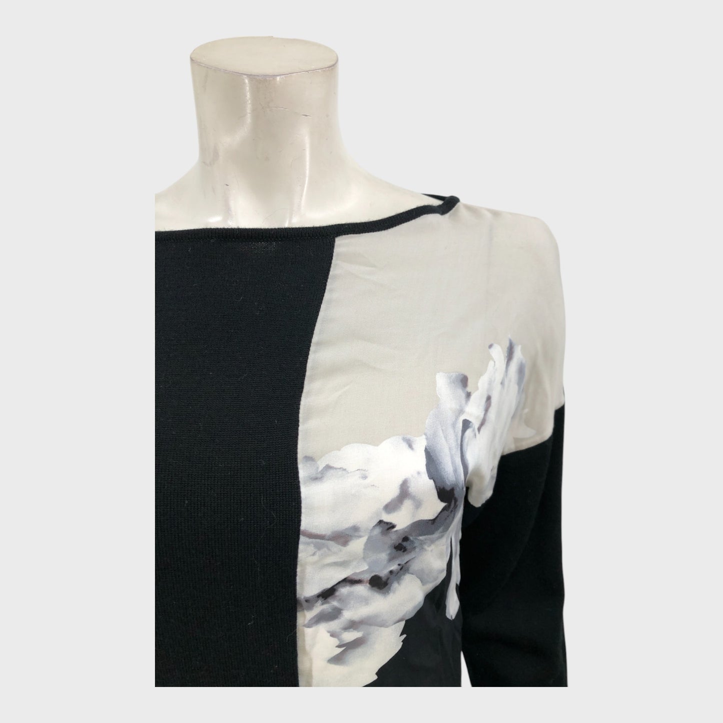 Branded Black Contrast Print Asymmetric Top - Size 12