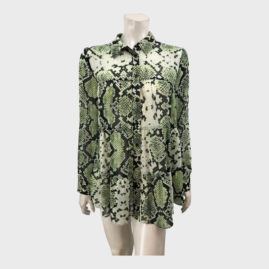 Branded Green Snake Print Blouse - Size 12