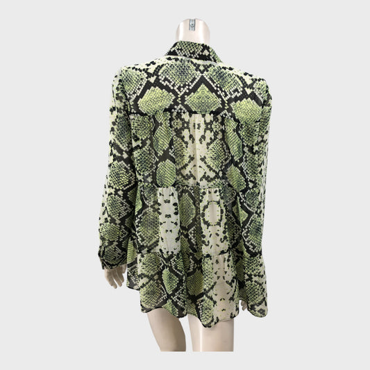 Branded Green Snake Print Blouse - Size 12