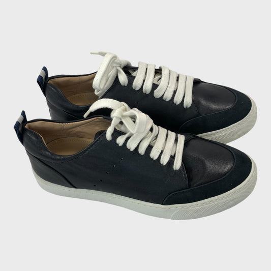 Branded Navy Leather Trainers