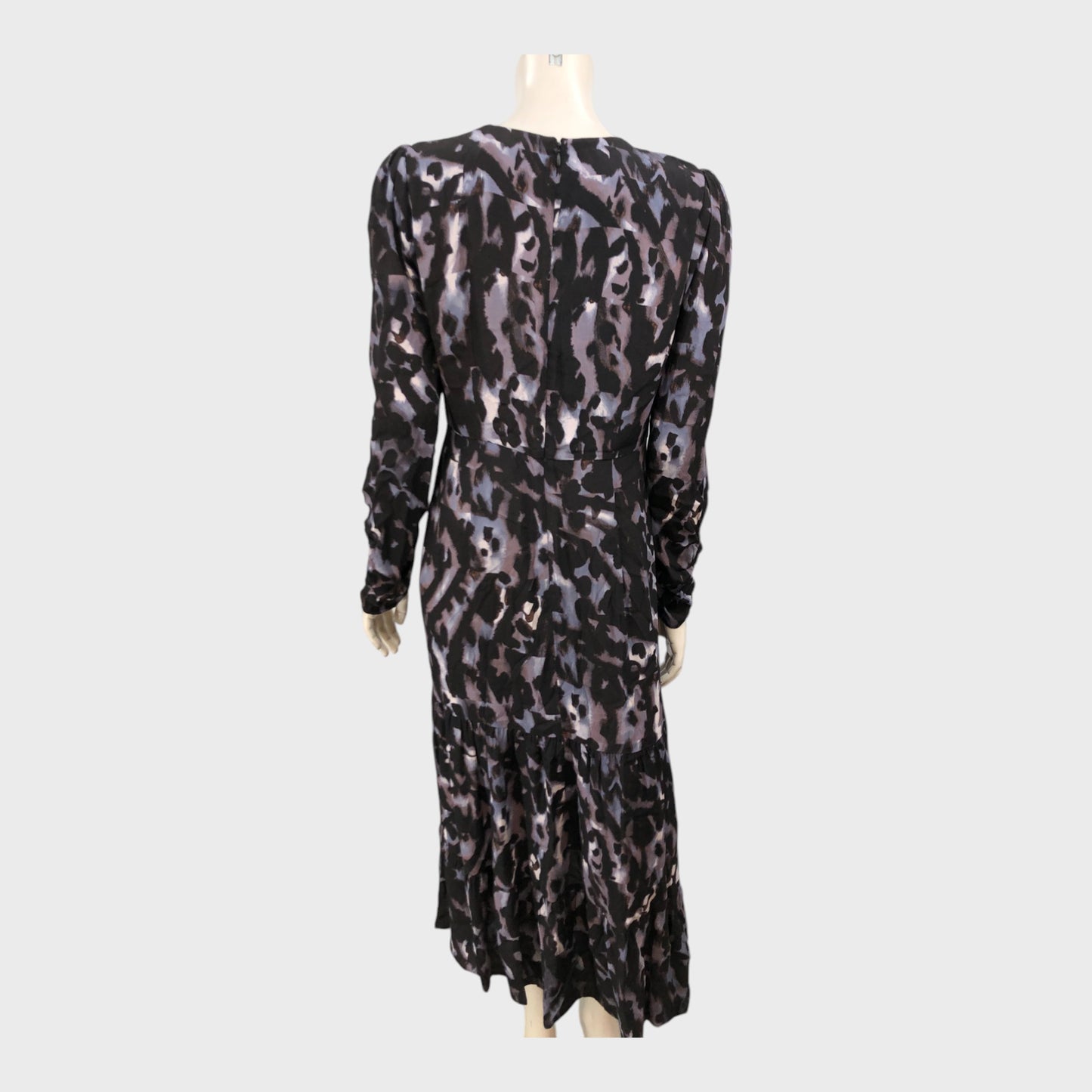 Branded Charcoal Animal Print Tiered Midi Dress - Size 12