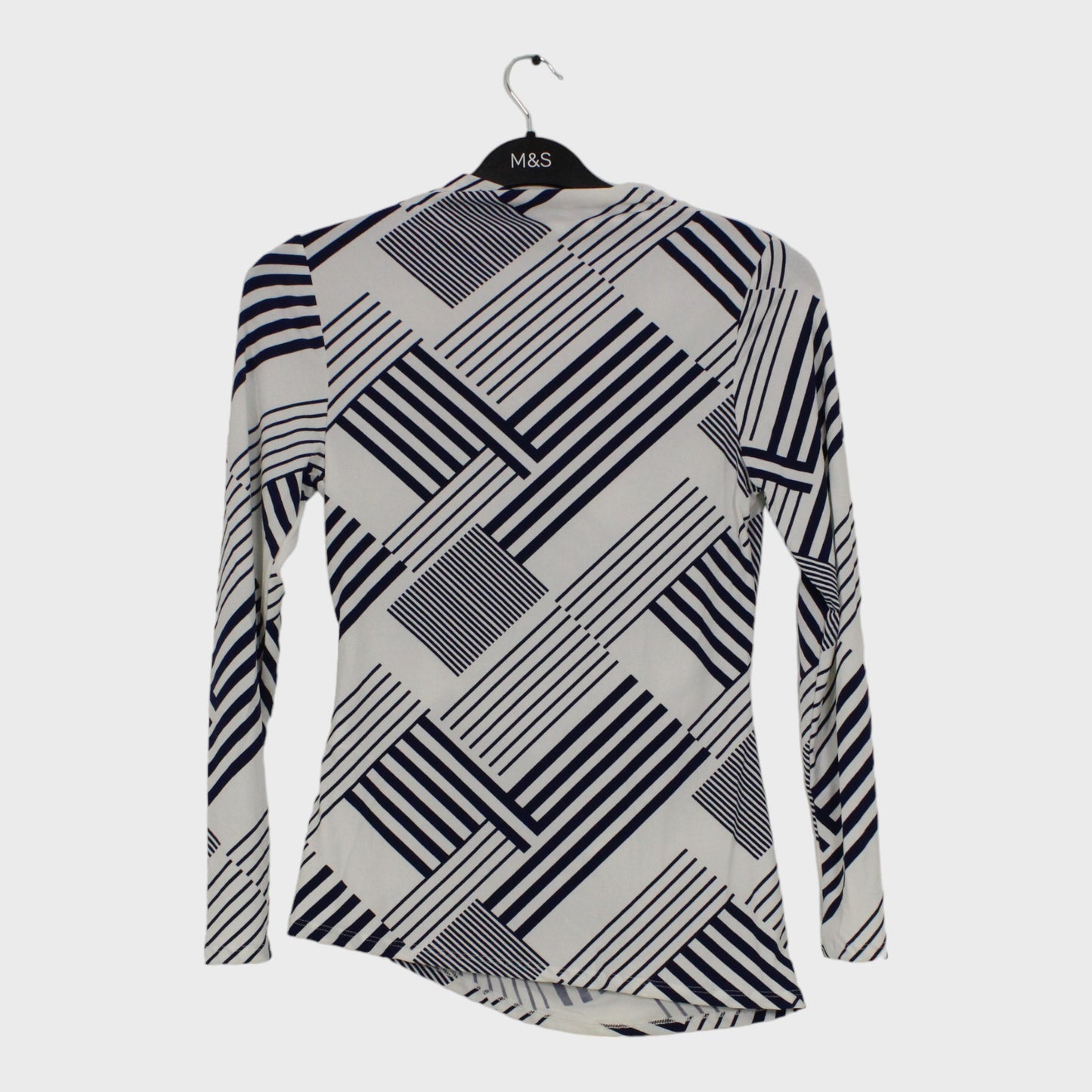 White Navy Striped Pattern Long Sleeved Top