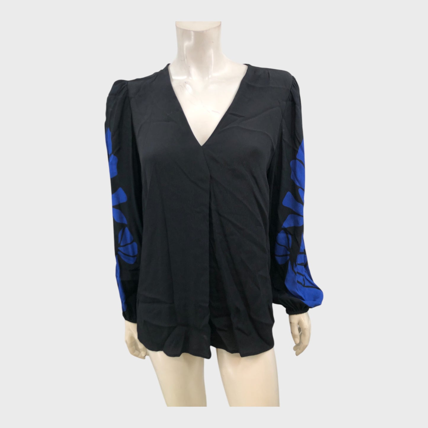 Branded Black Printed Volume Sleeve Blouse - Size 12