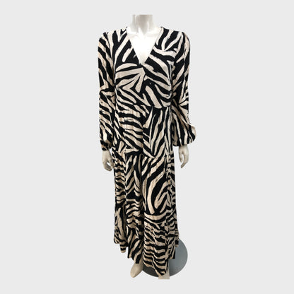 Branded Black/Cream Zebra Print Maxi Dress -  Size 12