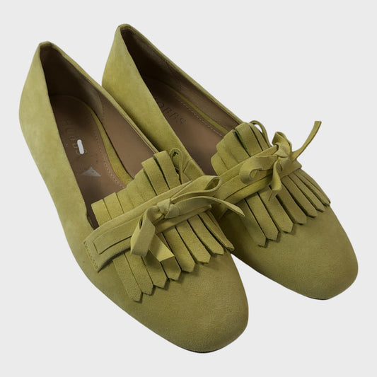 Branded Yellow Suede Fringe Detail Loafers