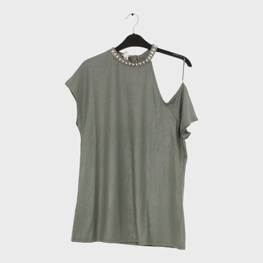 Khaki Green One Shoulder Top