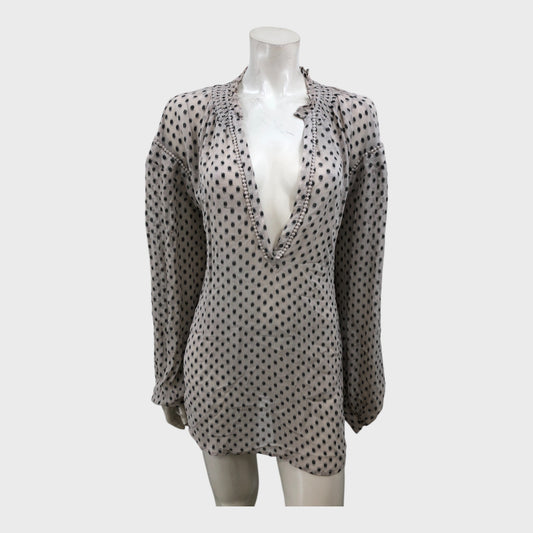 Grey Spot Deep V-Neck Blouse - Size 12