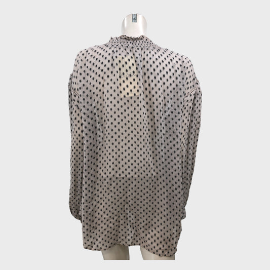 Grey Spot Deep V-Neck Blouse - Size 12