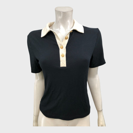 Black/Cream Statement Buttons Polo Shirt - Size 12