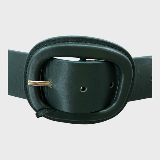 Branded Green Leather Belt - Size Small