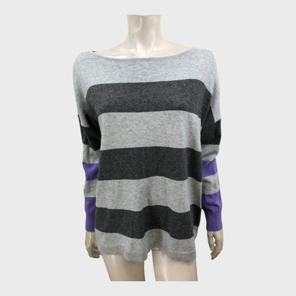 Branded Grey/Purple Oversized Wide Stripe Jumper - Size 12