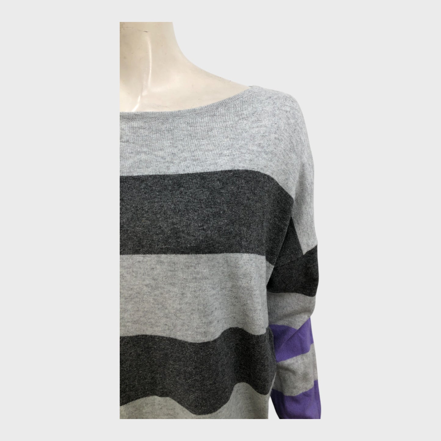 Branded Grey/Purple Oversized Wide Stripe Jumper - Size 12