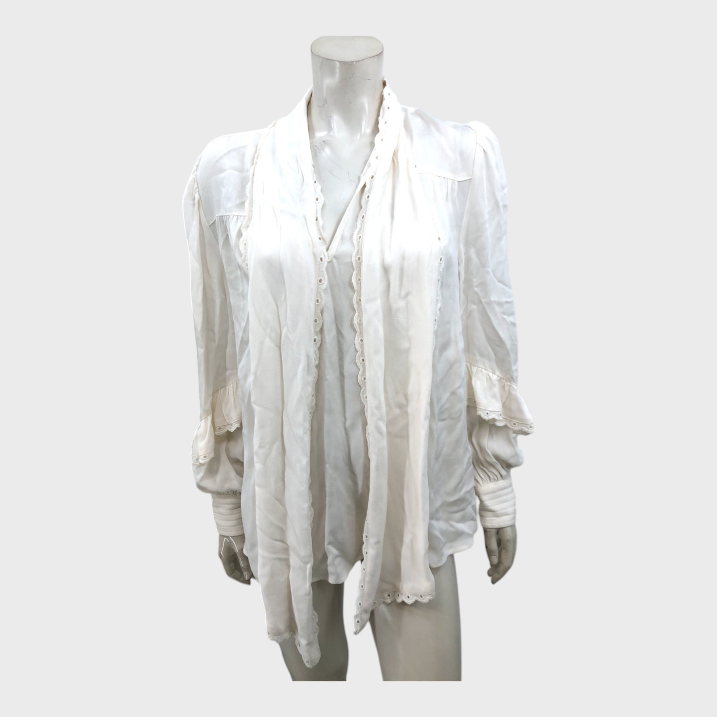 Branded Ivory Bow Neck Blouse - Size 12