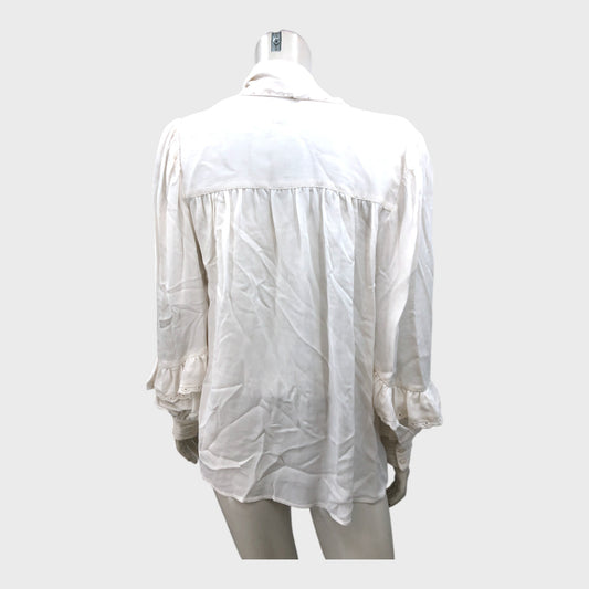 Branded Ivory Bow Neck Blouse - Size 12