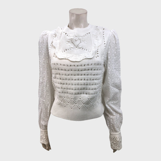 Branded Ivory Broderie Woven Mix Jumper - Size 12