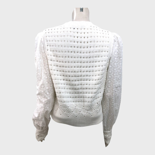 Branded Ivory Broderie Woven Mix Jumper - Size 12