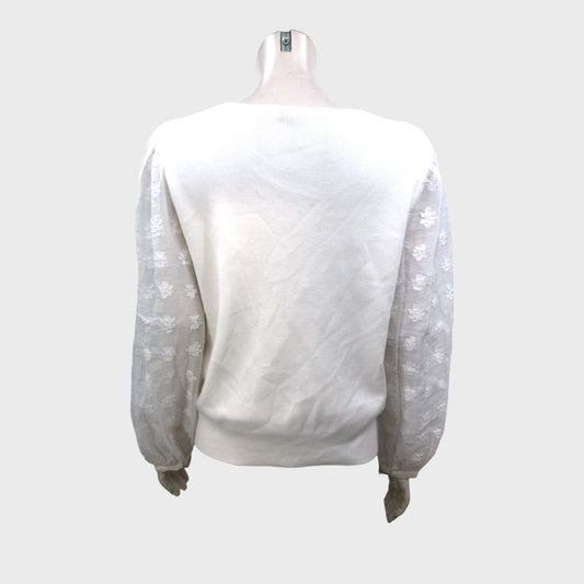 Branded Cream/Off-White Contrast Floral Jumper - Size 12