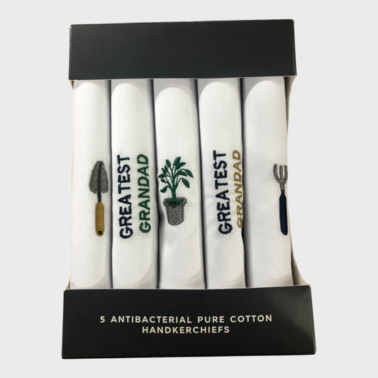 Pure Cotton Antibacterial Handkerchiefs - Greatest Grandad - Five Pack
