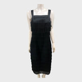 Branded Black Fringe Detail Midi Dress - Size 12