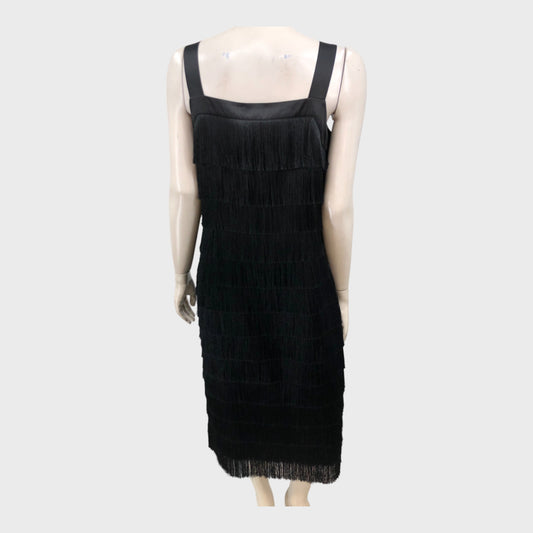 Branded Black Fringe Midi Dress - Size 12