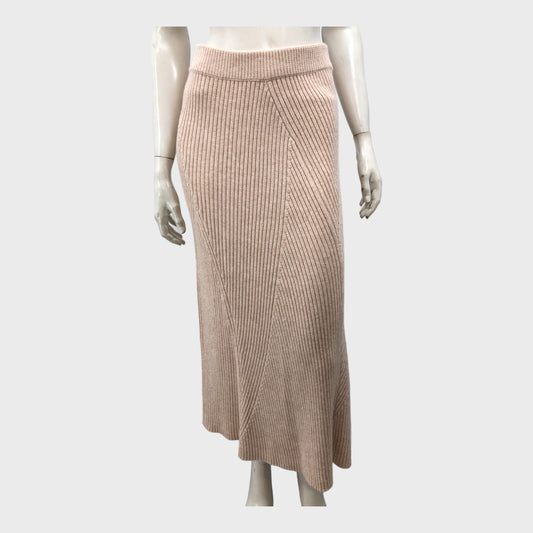 Branded Beige Knitted Midi Skirt - Size 12