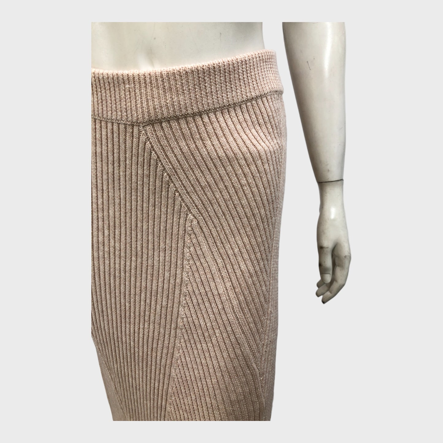 Branded Beige Knitted Midi Skirt - Size 12