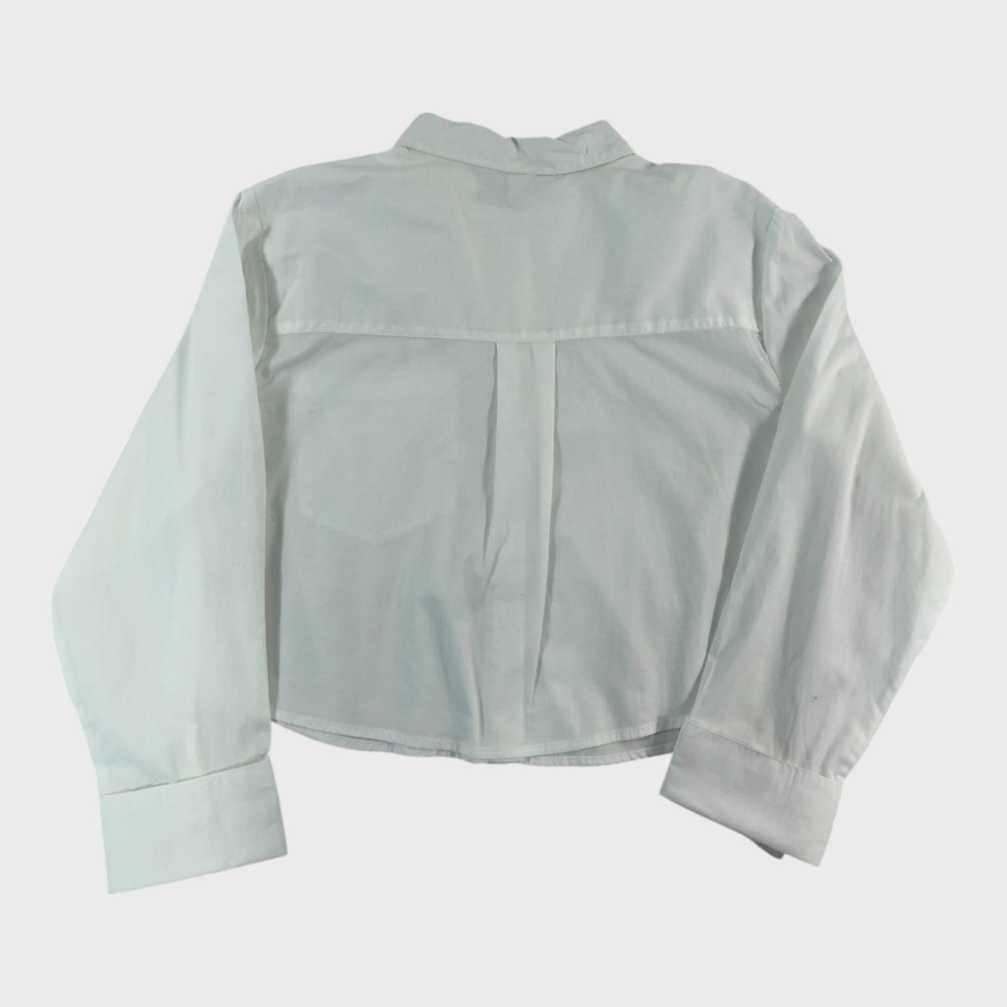 White Cropped Folded Cuff Shirt