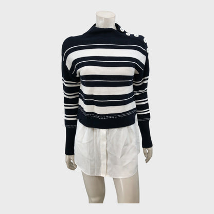 Branded Navy Stripe Ottoman Layered Jumper - Size 12