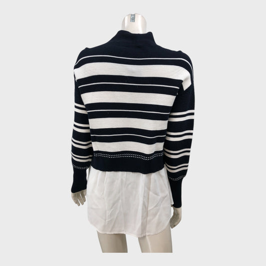 Branded Navy Stripe Ottoman Layered Jumper - Size 12