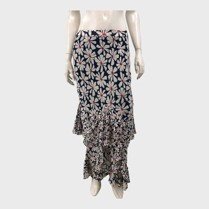 Dark Blue Floral Midi Skirt - Size 12