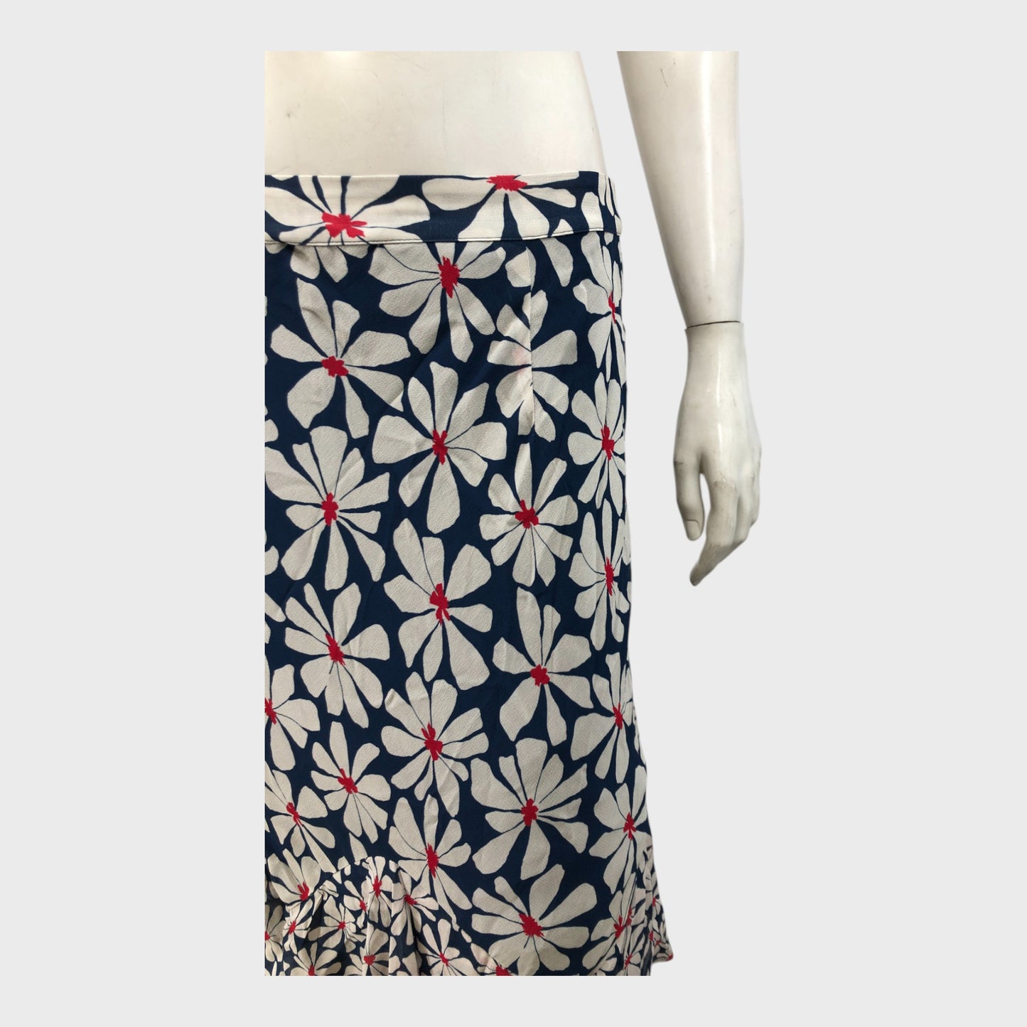 Dark Blue Floral Midi Skirt - Size 12