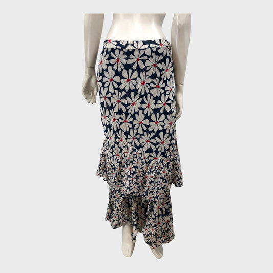 Dark Blue Floral Midi Skirt - Size 12