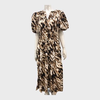 Branded Brown Animal Print Pin Tuck Midi Dress - Size 12