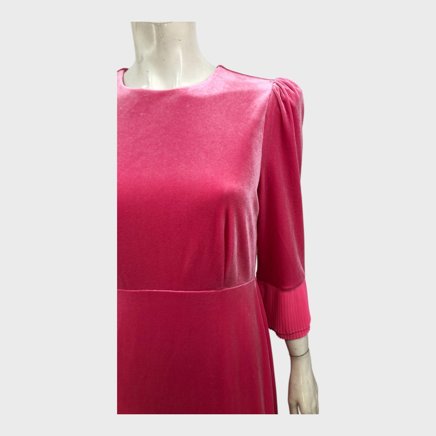 Branded Candy Pink Velour Pleat Dress - Size 12