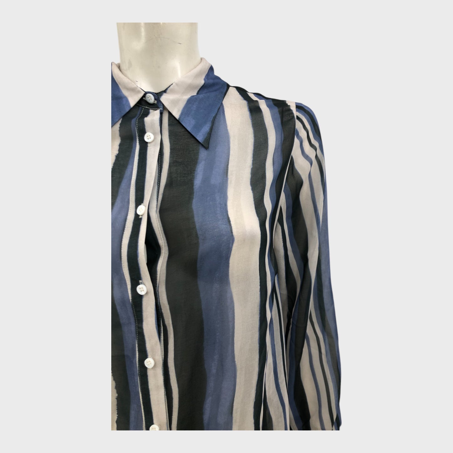 Branded Blue/Off-White/Black Print Stripe Shirt Dress - Size 12