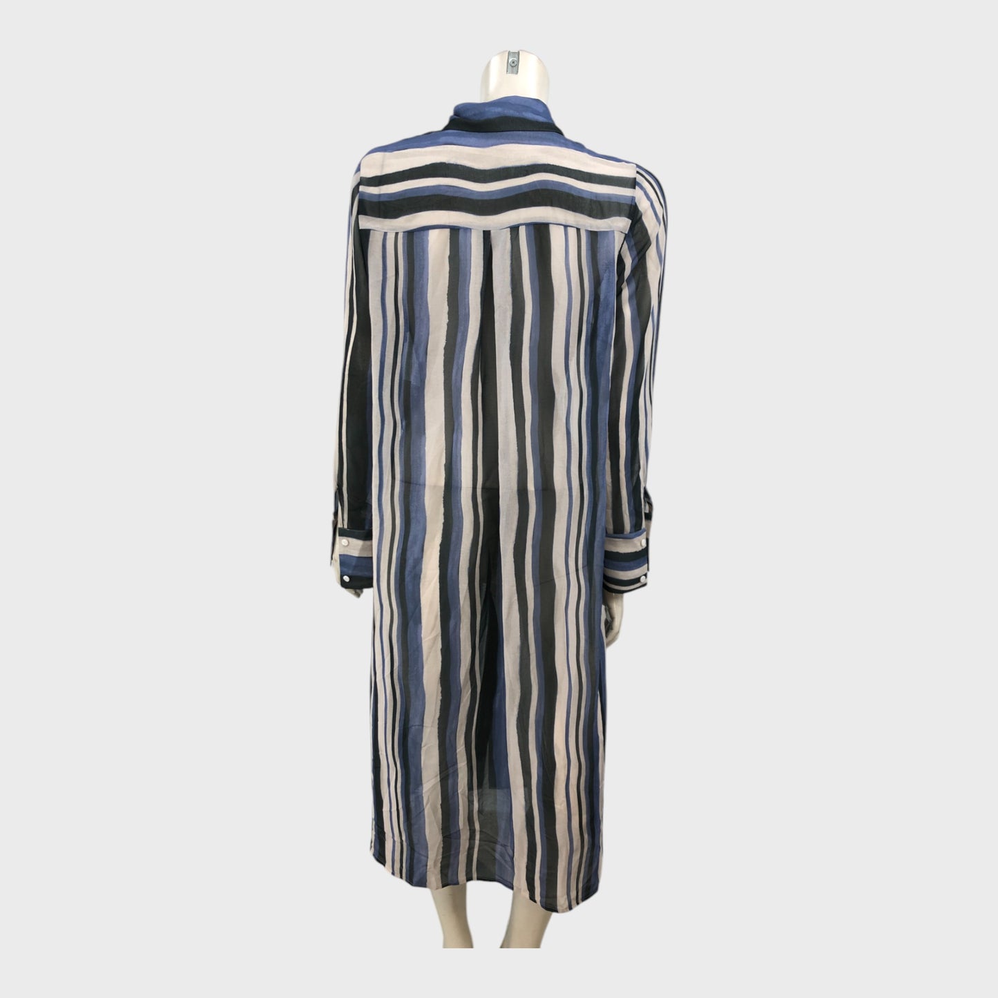 Branded Blue/Off-White/Black Print Stripe Shirt Dress - Size 12