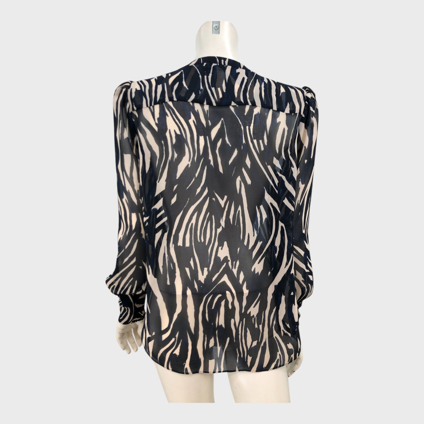 Branded Black/Cream Animal Zip Up Blouse - Size 12