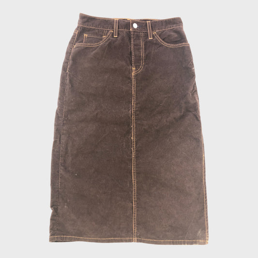 Brown Branded Corduroy Skirt